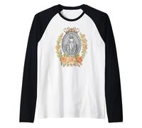 Floral Miraculous Medal Marian Catholic Devotion Raglan Baseball Tee