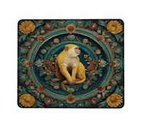 Floral Monkey Art Mouse Pad, Vibrant Yellow and Blue Botanical Design, Perfect for Spring and Summer, Bohemian Style, Ideal for Work and Gaming, Non-Slip Rubber Base Square 8x10 Inch