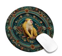 Floral Monkey Mouse Pad, Vibrant Botanical Yellow and Blue Design, Perfect for Spring and Summer, Bohemian Style, Great for Work and Gaming, Rubber Base