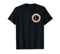 Floral Monogram Initial L Pink Roses Flowers Wreath T-Shirt