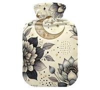 Floral Moons Hot Water Bottles with Soft Velvet Cover Hot Water Bag for Neck and Shoulder Pain Relief