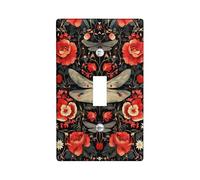 Floral Moth Light Switch Cover Plates/Outlet Covers, Black and Red Garden Inspired Designs for Wall Accents, Thermoplastic Wall Plates, Standard Size Single Toggle