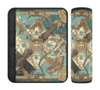 Floral Motifs and Geometric Shapes Brown and Teal 2 pcs car Seatbelt Cover More Comfort Driving for Truck forro para cinturon de seguridad