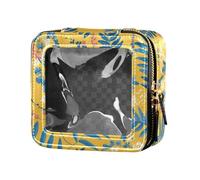 Floral Motives and Cranes Cartoon Mini Clear Small Makeup Bag for Purse for Women Girls Cosmetic Organizer Case Toiletry Bags, Ferns Vintage Botanical Saffron, One Size
