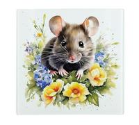 Floral Mouse Large Square Glass Worktop Protector - Pet Animals & Flowers Nature Wildlife Gifts - Smooth Kitchen Chopping/Cutting Board Worktop Saver with Non-Slip Feet 30cm x 30cm (12" x 12")