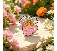 Floral Mug Enamel Pin Inspirational Self-Care Don’t Forget to Fill Your Own Cup Lapel Brooch Cute Flower Bouquet Pin Badge for Jackets Backpacks Hats Decorative Accessories