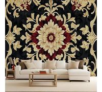 Floral Mural Wallpaper Non-Woven, Classic Style, Beige and Burgundy Vine Patterns 3D Murals, Optical Illusion Backdrop Decorative Wall Art Modern Photomurals Easy Apply for Home Decoration 200X140cm