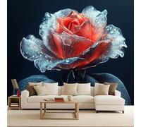 Floral Mural Wallpaper Non-Woven, Glass Rose 3D Murals, 3D Optical Illusion Backdrop Decorative Wall Art Modern Photomurals Easy Apply for Home Decoration 200X140cm