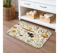 Floral Mushroom Quick Dry Bath Mat, Vintage Botanical Bee Absorbent Non Slip Shower Mat, Spring Decorative Washable Bath Rugs for Bathroom Toilet Restroom 16x24 Inch