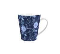 Floral Nanny Gift Mug - Dark Blue Flowers Design Small Latte Mug - Ceramic White Tea/Coffee Cup Presents for Her