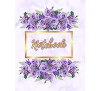 Floral Notebook for women. Gold frame surrounded by pretty purple roses on a lilac marble backdrop. Beautiful & feminine art design: 8.5" x 11" ... for women. Cute Notebook for women and girls.
