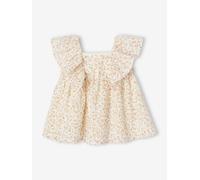 Floral Occasion Wear Dress with Butterfly Sleeves for Babies printed white
