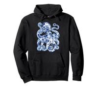 Floral Octopus with Flowers Delft Art Chinoiserie Blue Toile Pullover Hoodie