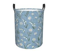 Floral On Blue Circular Laundry Hamper Dirty Clothes Laundry Basket Dirty Clothes Organizer 16.5x13.8 Inch