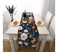 Floral Orange Flower Table Runner Botanical Leaves Table Decor Antifouling Coffee Table Mats for Kitchen DiningGarden Floral Party Supplies 40x240 cm
