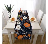 Floral Orange Flower Table Runner Wrinkle Resistant Botanical Leaves Tablecloth Wedding Table Decor, Home Decor Garden Floral Party Mats for Everyday Dining Room Decorations 30x240 cm
