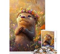 Floral Otter in Bloom Puzzles for Teenagers 1000 Piece Support Memory Strength And Retention Gentle Calm Leisure Activity (50X75cm)