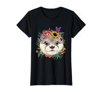 Floral Otter Spring Nature Otter Animal Lovers Value Graphic T-Shirt, Women, Black, S