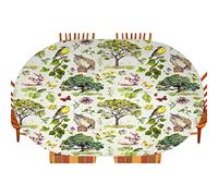 Floral Oval Elastic Fitted Tablecloth, Floral Seamless Patchwork Pattern, for Kitchen Dinning Tabletop Decoration Outdoor Picnic, Fits 48" x 72" Table