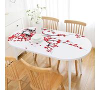 Floral Oval Table Cloth, Japanese Cherry Blossom Sakura Blooms Branch Spring Inspirations Print, Indoor Dining and Outdoor Patio Festival Use, Fits 48" x 68" tableDVermilion Brown White