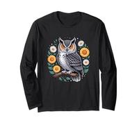 Floral Owl Owls Flowers Bird Animal Nature Artful Creative Long Sleeve T-Shirt