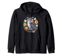 Floral Owl Owls Flowers Bird Animal Nature Artful Creative Zip Hoodie