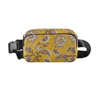 Floral Paisley Mustard Yellow Fanny Pack for Women Men Crossbody Belt Bag Fashion Waist Packs Purse with Adjustable Strap Bum Bag for Outdoors Workout Travel
