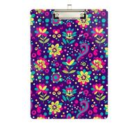 Floral Paisley Pink Yellow Purple Acrylic Clipboard Fashion Clipboard Paperboard Chic Design Clipboards with Low Profile Metal Clip for Classrooms, Restaurants, School