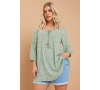 Floral Paisley Print Tie Neck Top Yours Light Green 16
