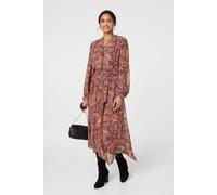Izabel London Floral Paisley Semi Sheer Midi Dress for Women UK with a tie Neck, tie Waist & Long Puff Sleeves.