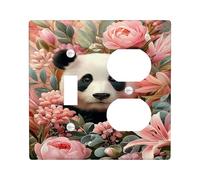 Floral Panda Light Switch Cover Plates/Outlet Covers, Peach Peony Blossom Design for Home Decor, Thermoplastic Wall Plates, Standard Size Toggle Duplex