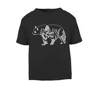 Floral Panda Silhouette Patterned Cut Out Short Sleeve Cotton Toddler t Shirt, 2-3 Years, Black