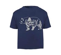 Floral Panda Silhouette Patterned Cut Out Short Sleeve Cotton Toddler t Shirt, 2-3 Years, Navy