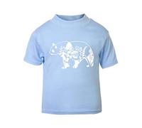 Floral Panda Silhouette Patterned Cut Out Short Sleeve Cotton Toddler t Shirt, 3-4 Years, Pastel Blue