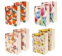 Floral Paper Gift Bags Set, 8PCS Medium Floral Gift Bags with Handles, Suitable for Birthday, Mother's Day, Party, 20×15×7.5cm, for Presents & Wrapping