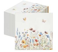 Floral Paper Napkins 100PCS 6.5x6.5“ Wildflower Design for Wedding, Birthday Party, Bridal & Baby Shower, Elegant Flowers Disposable Hand Towels for Guest Bathroom and Dinner Events