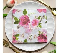 Floral Paper Napkins 20 Pcs Rose Patterned Serviettes Napkins Disposable Paper Serviettes for Wedding Birthday Anniversary Tea Party Supplies 6.5×6.5 Inch, 2-Ply