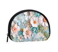 Floral Pastel Colors Paper Craft Small Shell Coin Purse for Women & Men - Small Zippered Change Wallet, Portable Travel Coin, Key & Card Holder