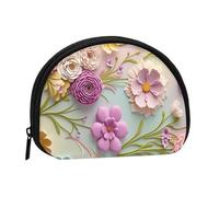 Floral Pastel Colors Small Shell Coin Purse for Women & Men - Small Zippered Change Wallet, Portable Travel Coin, Key & Card Holder
