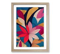 Floral Patchwork Art Framed Print | A2 Oak Framed Wall Art | Ready to Hang | Modern Floral Picture | Living Room Bedroom Lounge Office