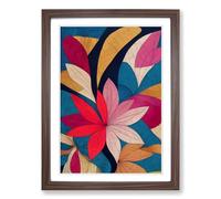 Floral Patchwork Art Framed Print | A2 Walnut Framed Wall Art | Ready to Hang | Modern Floral Picture | Living Room Bedroom Lounge Office