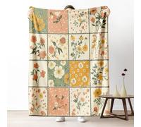 Floral Patchwork Couch Blanket 40x50 Inch, Plant Wild Flower Throw Blanket for Bed Cozy Blankets, Rustic Farmhouse Fleece Blankets Warm Soft Lightweight for Fall Summer Spring Winter