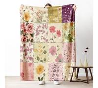 Floral Patchwork Couch Blanket 40x50 Inch, Vintage Farmhouse Throw Blanket for Bed Cozy Blankets, Country Flower Fleece Blankets Warm Soft Lightweight for Fall Summer Spring Winter