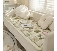 Floral Patchwork Couch Covers Farmhouse Cotton Sectal Slipcover Non Slip Green Plaid Sofa Protector Pet Friendly Soft Floor Mat & Chair Cush (70x210cm)