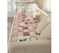 Floral Patchwork Sofa Cover Shape, Thick Non Slip Washable Couch Cover for Pets, Furniture Protector for Dogs & Kids, Soft Cotton Quilted Settee Throws for Corner Sofas & Living Room (Red,70 * 150cm)