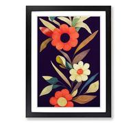 Floral Patchwork Style Framed Print | A2 Black Framed Wall Art | Ready to Hang | Modern Floral Picture | Living Room Bedroom Lounge Office