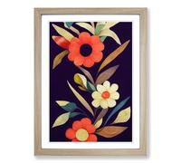 Floral Patchwork Style Framed Print | A2 Oak Framed Wall Art | Ready to Hang | Modern Floral Picture | Living Room Bedroom Lounge Office
