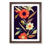 Floral Patchwork Style Framed Print | A2 Walnut Framed Wall Art | Ready to Hang | Modern Floral Picture | Living Room Bedroom Lounge Office