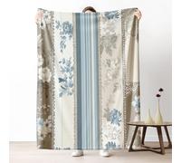 Floral Patchwork Throw Blanket for Couch, Vintage Stripe Flower Flannel Blanket 50"x60" Lightweight, Chic Farmhouse Blanket for Bed, Warm Soft Cozy Washable Bedding for All Season