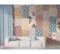Floral Patchwork Wall Mural, Self-Adhesive Peel & Stick Wallpaper, Geometric Abstract Design Photo Wallpaper for Living Room & Bedroom (450x315 cm), F-924